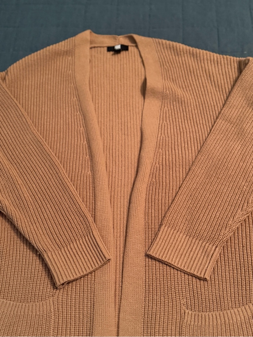 Frye Women’s 100% Cotton Ribbed Open-Front Cardigan Sweater - Camel - Picture 4 of 5